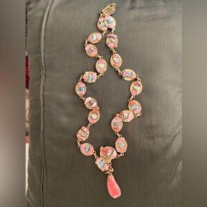 Multicolor Agate Link Necklace - Pink & Blue